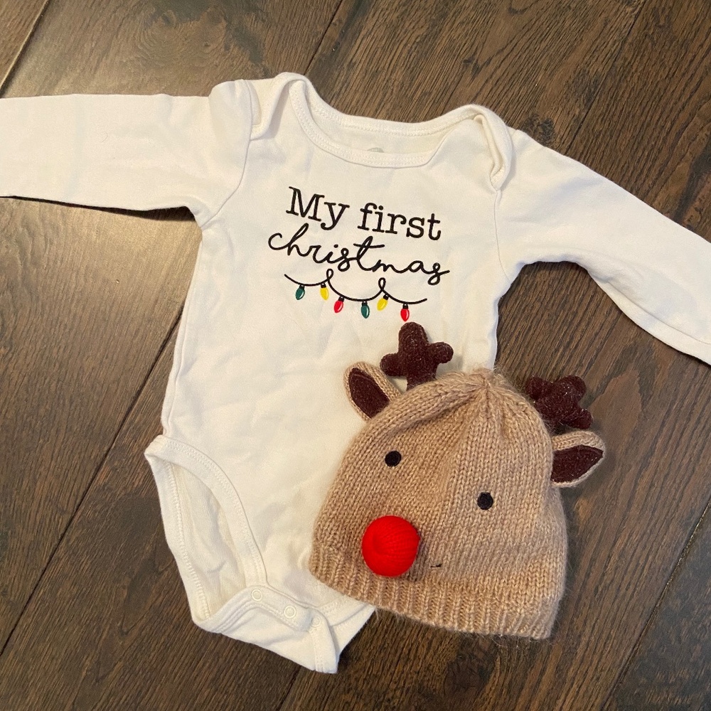 Indigo Baby My First Christmas onesie and reindeer hat